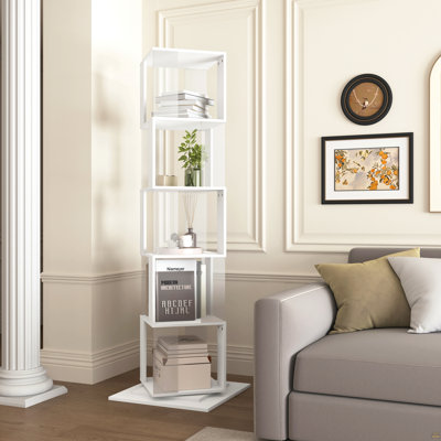 360° Rotating Bookshelf With Acrylic Plate, 5-Tier Tall, Floor Rack Simple Bookcase, Modern Display Shelf