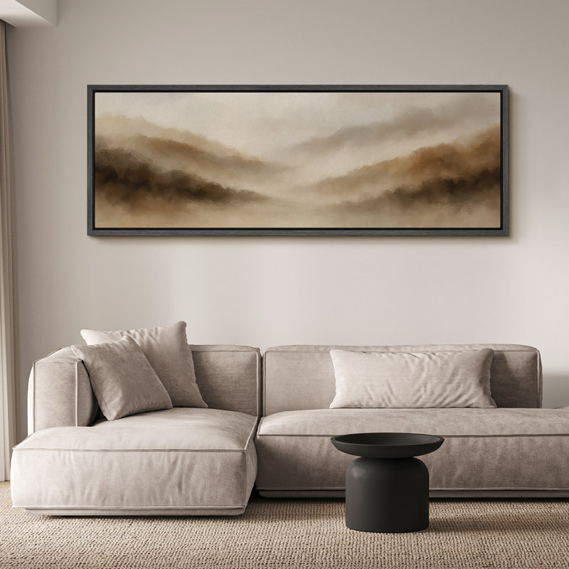 Large Framed Canvas Print Wall Art - Neutral Abstract Landscape Print for Minimalist Modern Wall Decor, 20" H x 60" W, Black