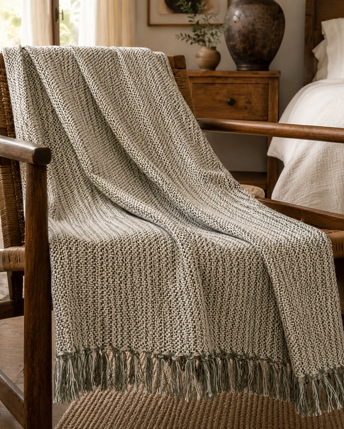 Julian Cotton Blend Hand Woven Throw Blanket, Moss