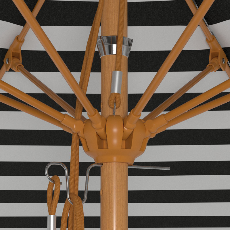 Parasol de terrasse en bois de teck 11 pi, Rayures blanches/noires