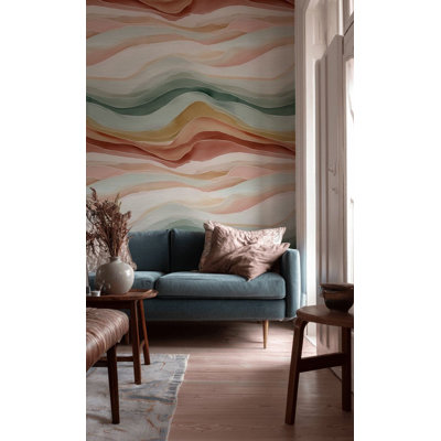 Papier peint abstrait paysage moderne, pelez et collez, ton de terre