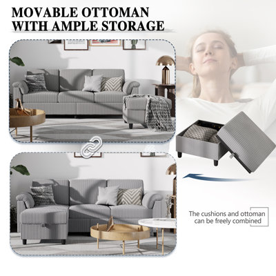 79" Upholstered L-Shaped Sofa with Ottoman 
