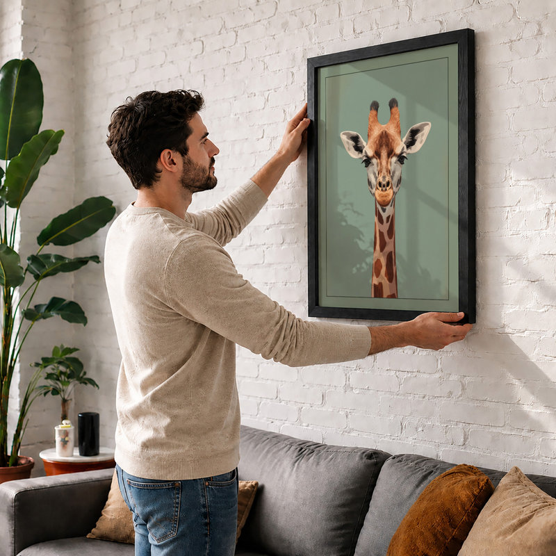 Giraffe Portrait Modern - Framed Print, A1 - 84.1 x 59.4 cm, Black