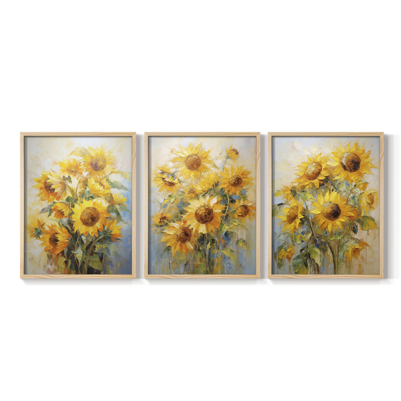 Étude florale CLII - Ensemble de 3 estampes numériques - Prêt à, H 10 po x l 8 po, Encadré naturel