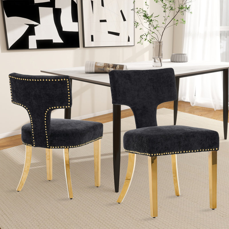Ensemble de 2 chaises d'appoint rembourrées Modern, Noir, Doré