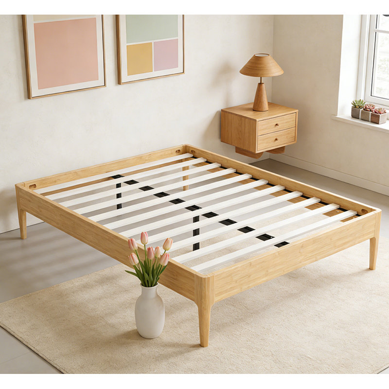 Bamboo Platform Bed Frame - Noise-Free with Underbed Storage, King, Natural