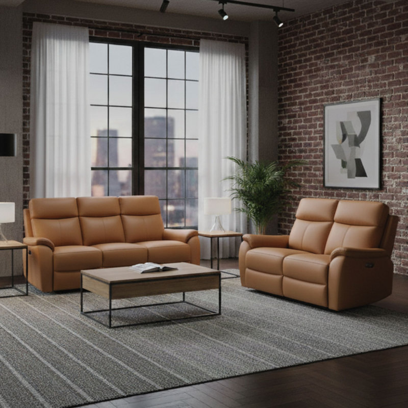 Windsor Powerglide 3 + 2 Real Leather Power Recliner Sofa Set, Tan