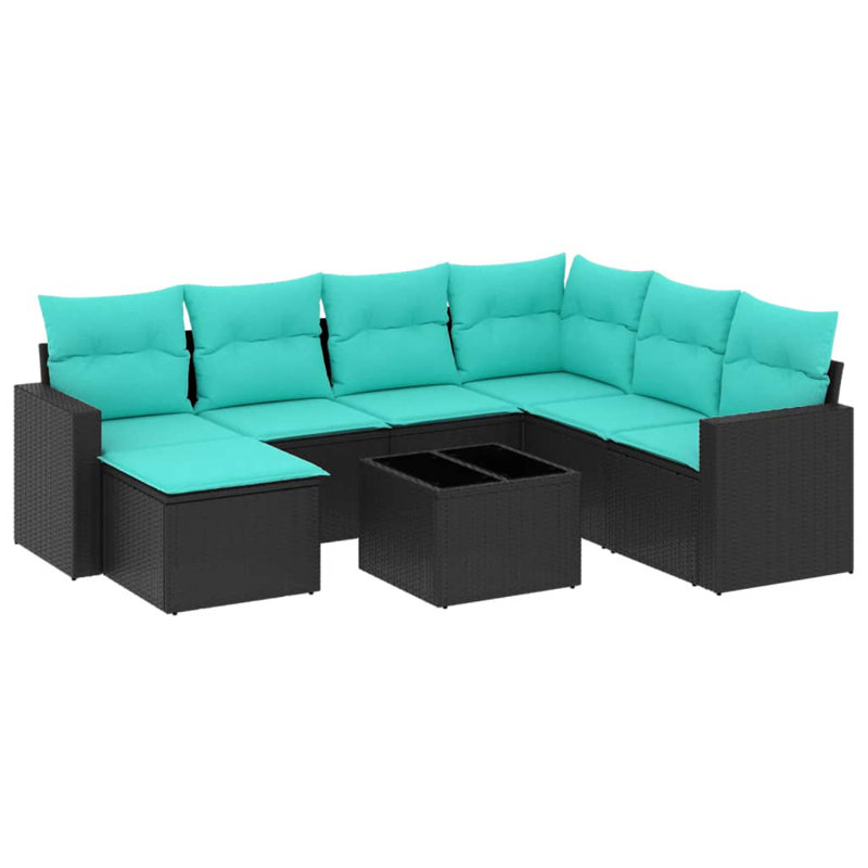  Ensemble de canapé de patio 8 pièces avec coussins en rotin de polyester noir