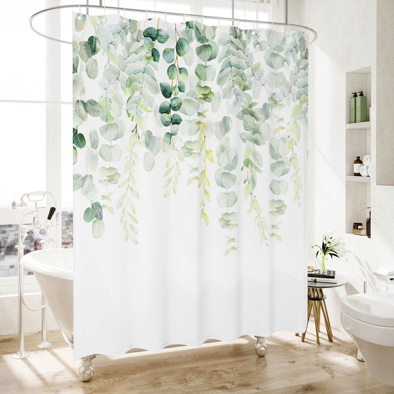 Floral Shower Curtain with Hooks Included, Light Green