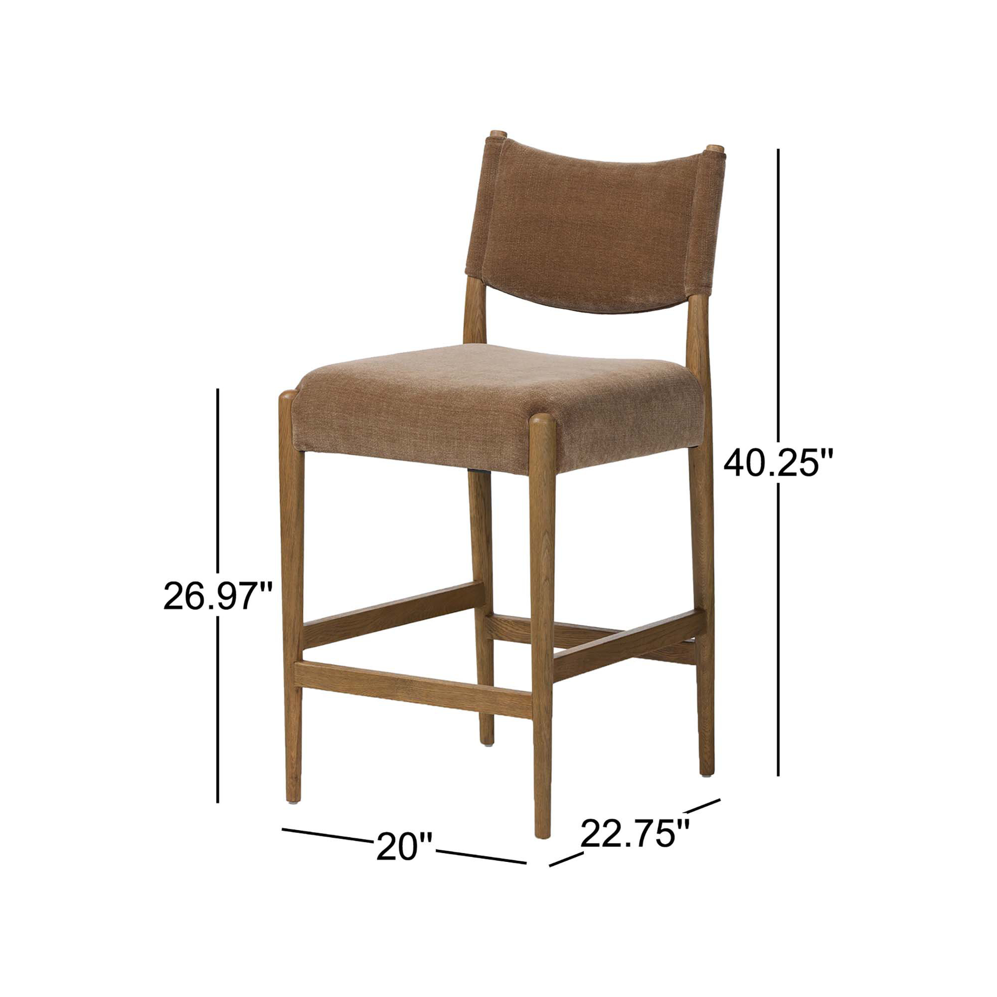 Tara Upholstered Stool, Altair Mushroom, Toasted Oak