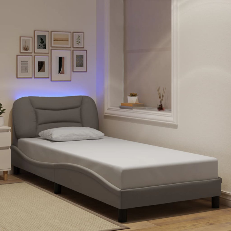 Structure de lit avec DEL sans matelas taupe 90 x 200 cm Hvar, Simple, Taupe