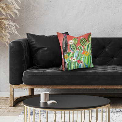 Rainbow cactus - 18"x18" Throw pillow cover - Poly twill - Print on demand