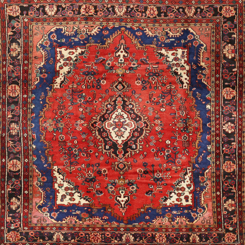 Tapis traditionnel mehroon/noir/crème, Carré 5 pi