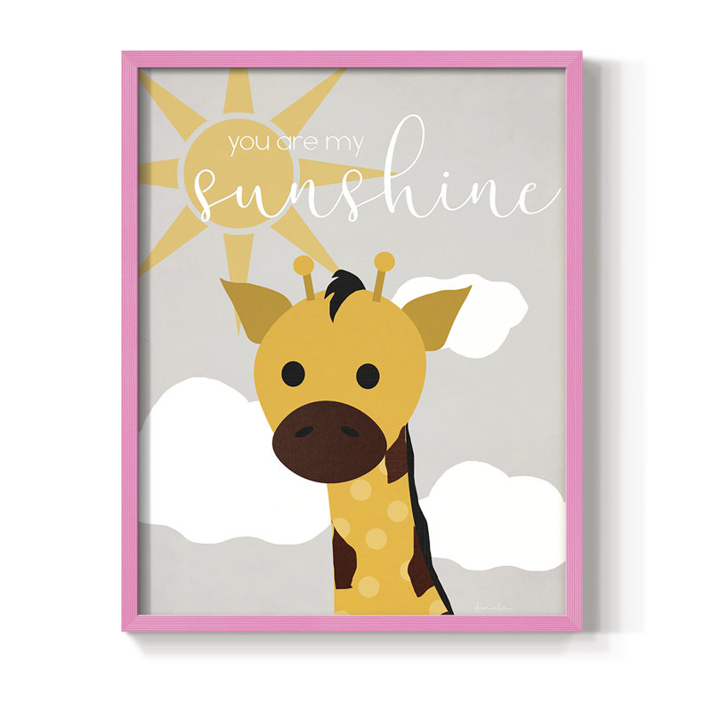 Sunshine Giraffe Framed Print - Solid Wood, Pink, 11" H x 9" W