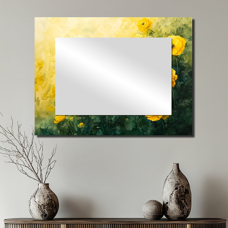 «Summer Ranunculus Flowers In The Country Side II», art mural traditionnel miroir décoratif, 24 po x 32 po