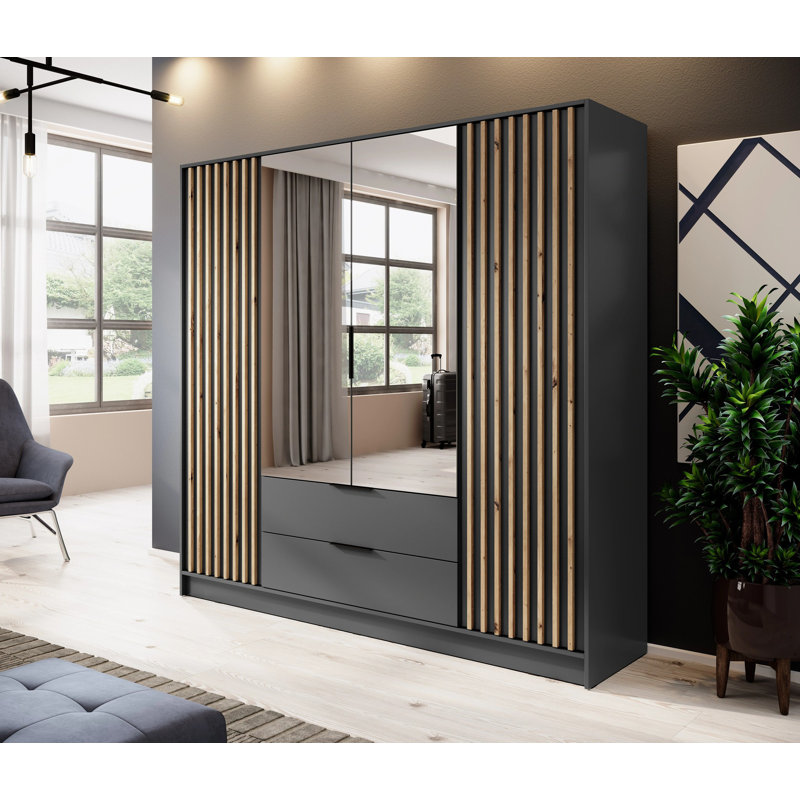 Aberham 4 Door Wardrobe, Graphite/Artisan oak