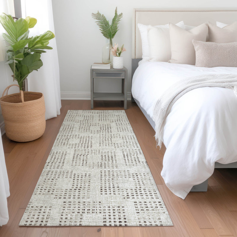 Premium Machine Washable Mayfield AMF33 Geometric Rug, 2'3" x 7'6" Runner, Beige