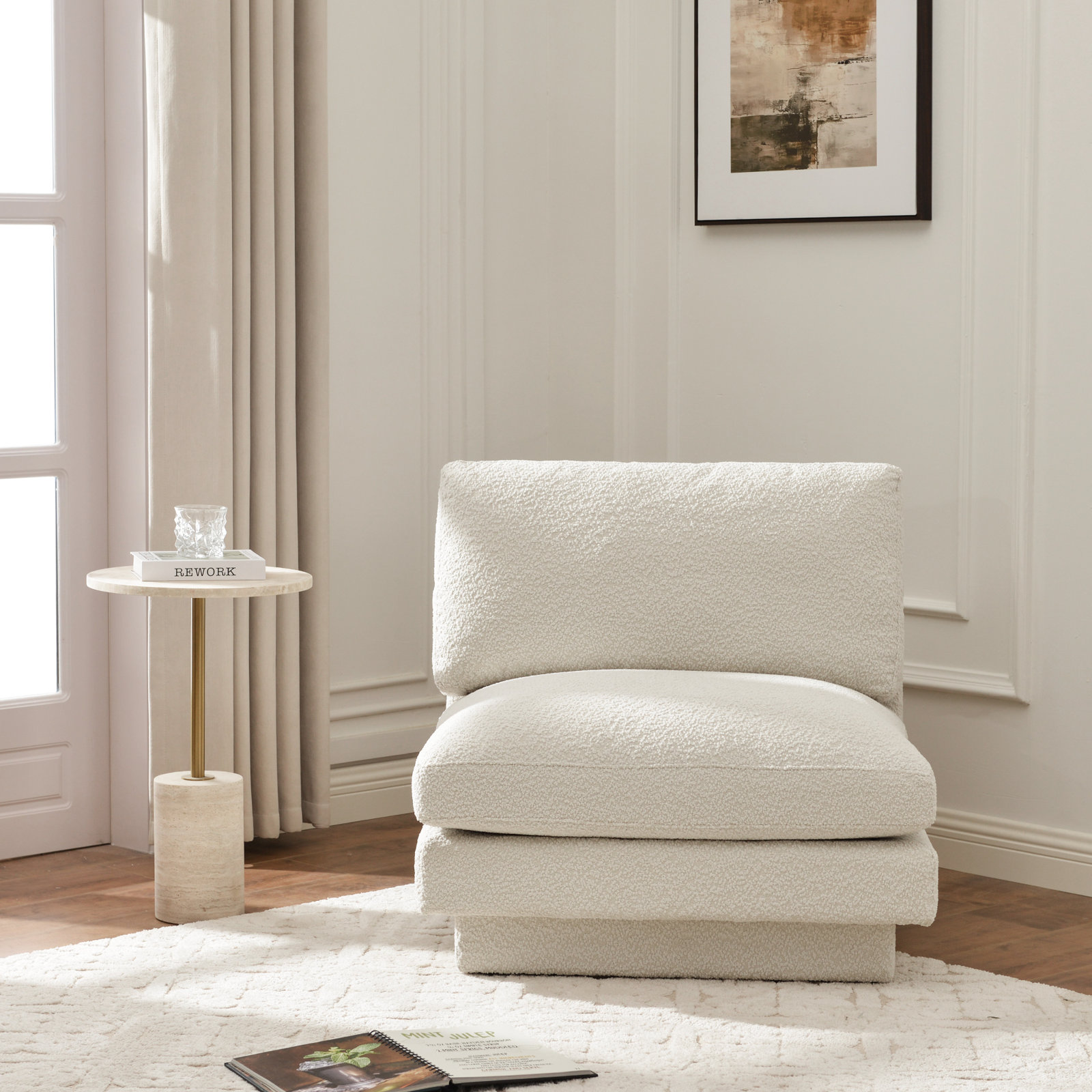 Woolf Slipper Chair, White Boucle