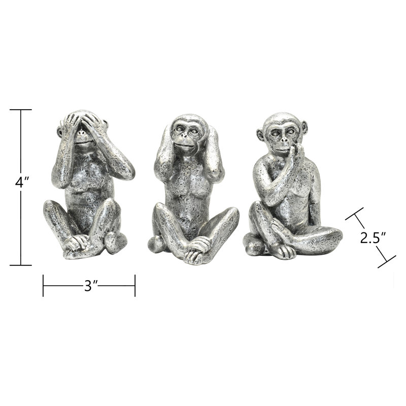 Sculpture Adam & Friends Home See No Evil, Hear No Evil, Speak No Evil | 3 pièces, Argent