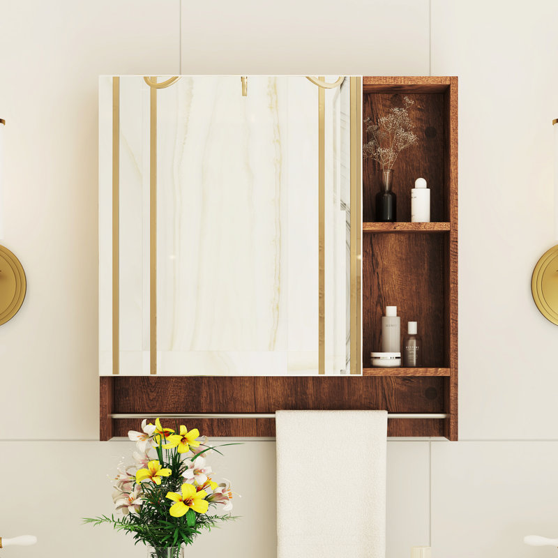 Armoire de rangement murale à pharmacie avec miroir, porte-serviettes et espace caché, installation facile, convient aux espaces humides