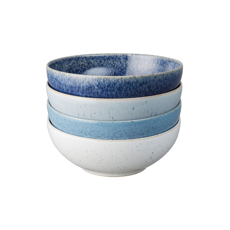 Studio Blue Speckled Ceramic Breakfast Bowls, Set of Four
