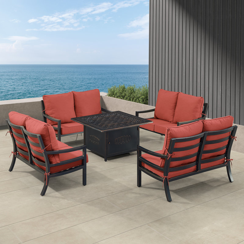 Delaya Outdoor 6 - Piece Conversation Set, Red