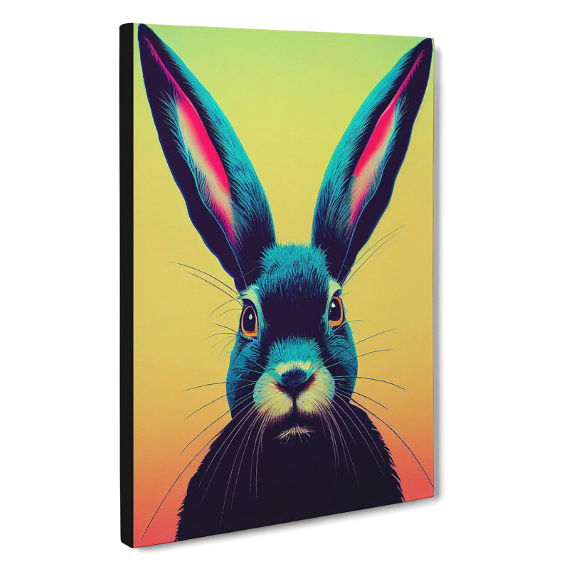 Neon Hare No.3 - Wrapped Canvas, 50cm H x 35cm W x 3cm D