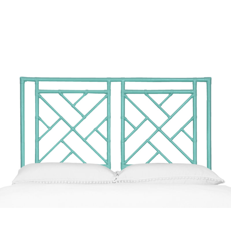 Cowden Geometric Rattan Headboard, Queen, Turquoise