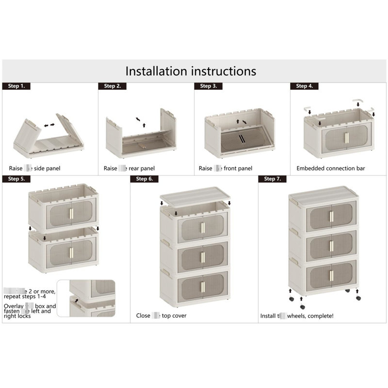 Armoire de rangement pliante classique, élégante et tendance de 51 cm de large, 4 roulettes, utilisable dans de nombreuses pièces, conception à plusieurs niveaux pour un rangement efficace, roulettes