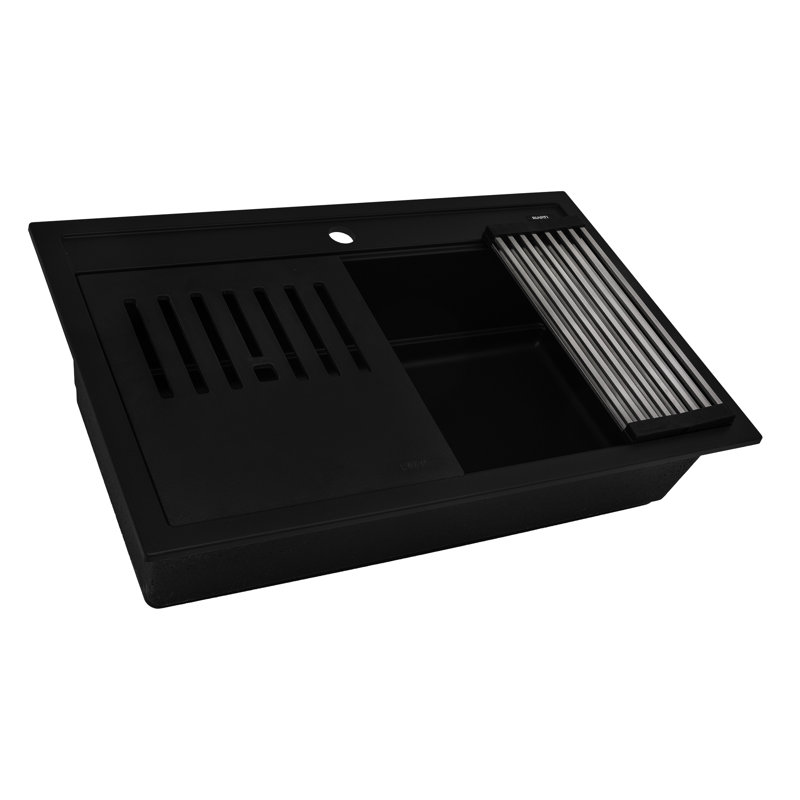 33" L x 9" W Double Basin Drop-In Kitchen Sink with Drain Assembly, Black