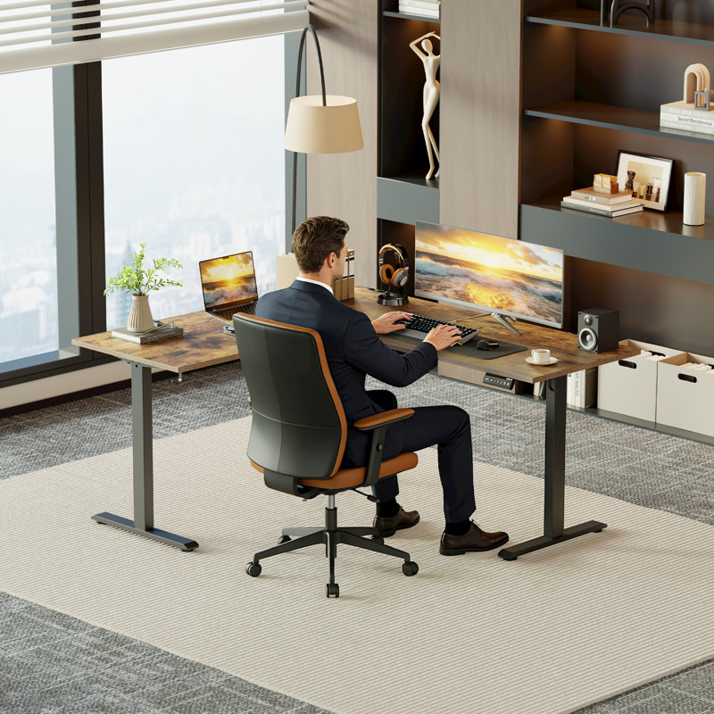 75 Inch L Shaped Standing Desk, Electric Height Adjustable Home Office Desk, Large Ergonomic Computer Desk with 3 Memory Buttons, Cable Management, Corner Desk for Home & Office Workstations, Rustic Brown