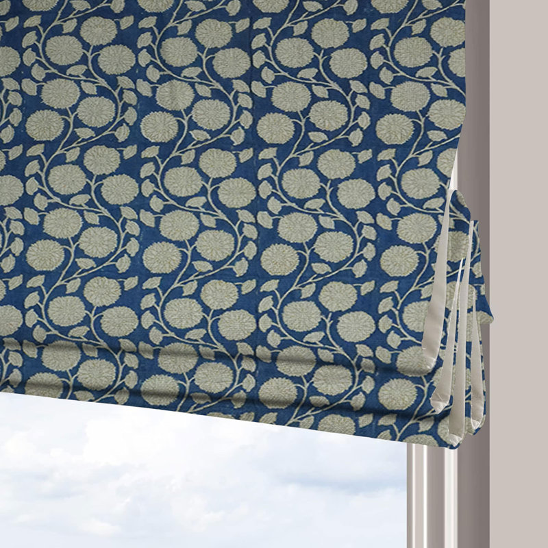 Abat-jour romain en lin épais fait à la main 100% occultant à motif floral pour fenêtre ou porte, stores avec cordon pour la cuisine, tissu de décoration pour l'intimité, obscurcissement de la pièce, Sudarshan Jaal