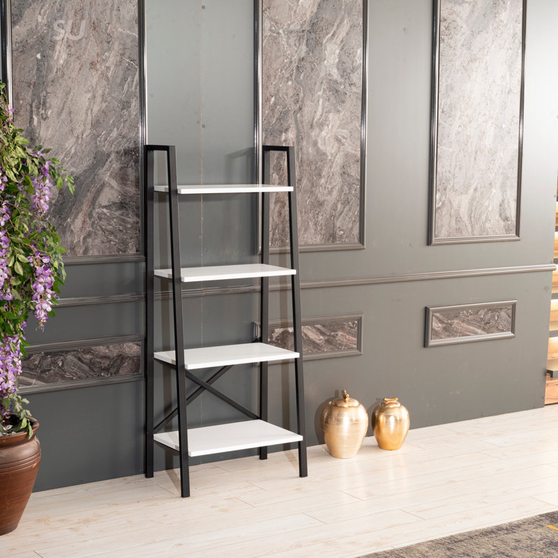 Leon 5 Tier Modern Ladder Bookshelf Organizers, Metal Frame For Small Spaces In Living Rooms And Offices, Space-Saving Design