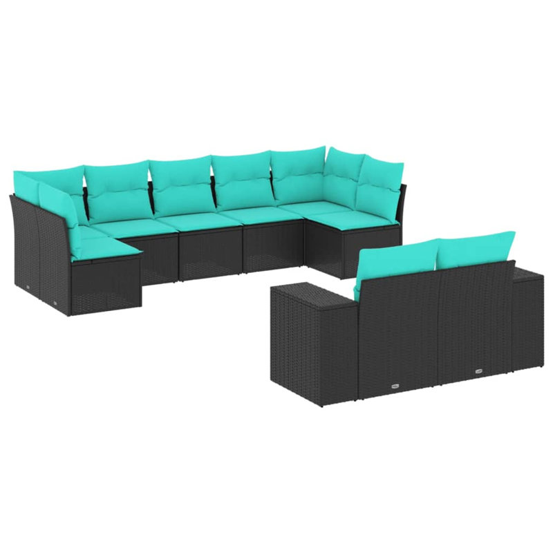  Ensemble de canapé de patio 9 pièces avec coussins en rotin de polyester noir