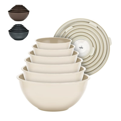 Bakken Master 12-Piece Mixing Bowl Set With 6 Lids – Plastic Nesting Bowls, Bpa-Free, Reusable, Microwave, Freezer & Dishwasher Safe