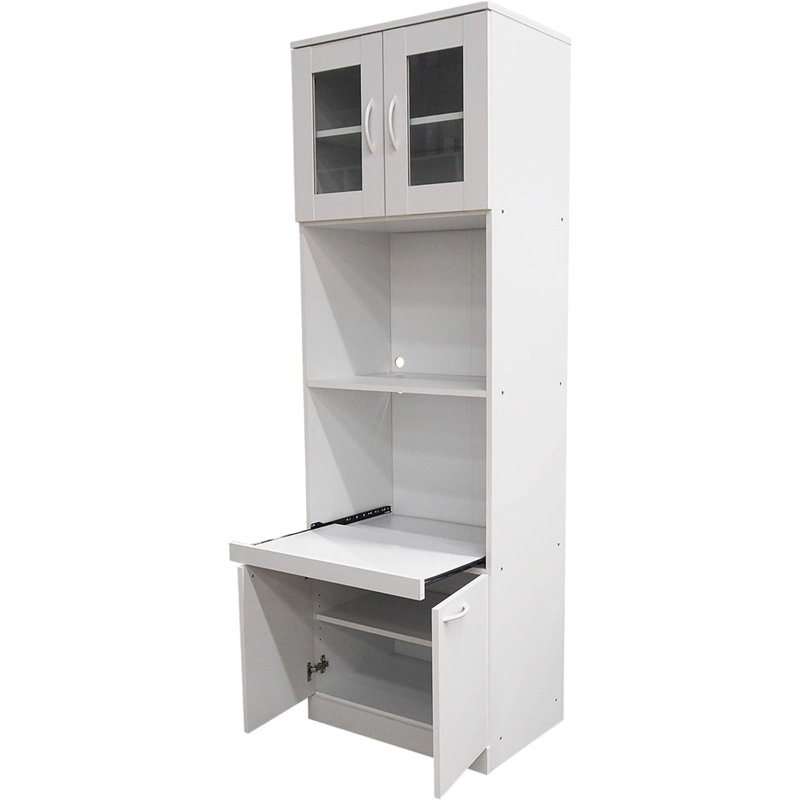 Garde-manger 71 po en bois / verre, armoire à micro-ondes, blanc
