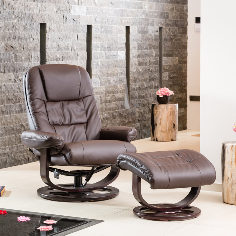 Robeson 88cm Wide Faux Leather Swivel Ergonomic Recliner with Massager, Brown