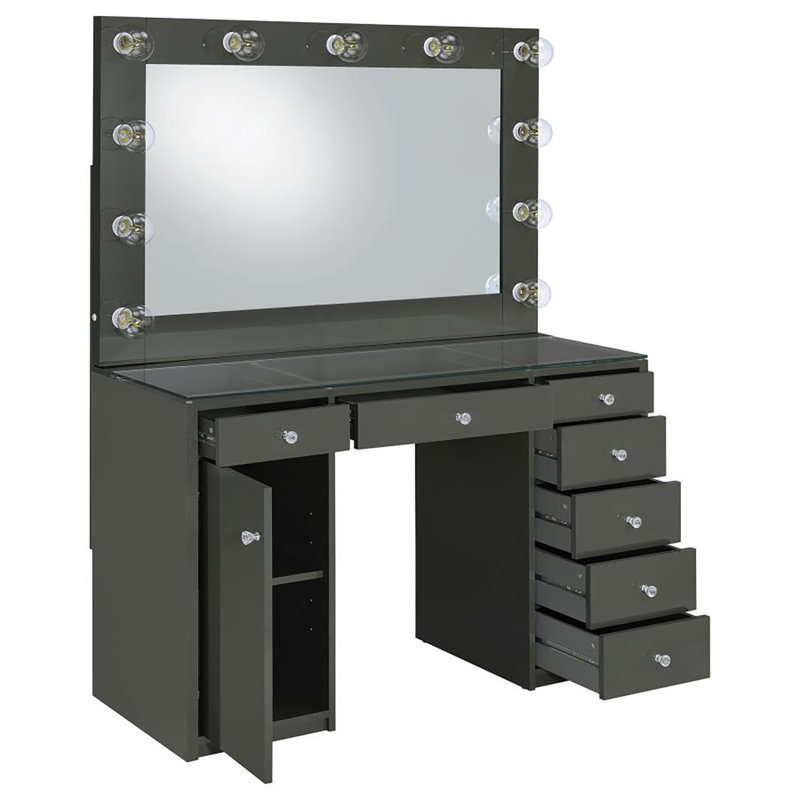 Ensemble de meuble-lavabo 7 tiroirs Jedicke, Gris haute brillance