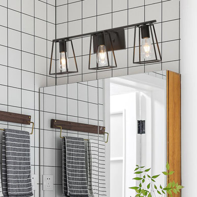 Éclairage de salle de bain 3 lumières à intensité variable noir