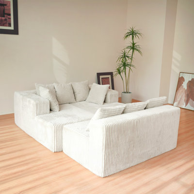 Cloudform Bonless 4-Piece Modern U-Shaped Sectional Sofa with Plush Corduroy Fabric