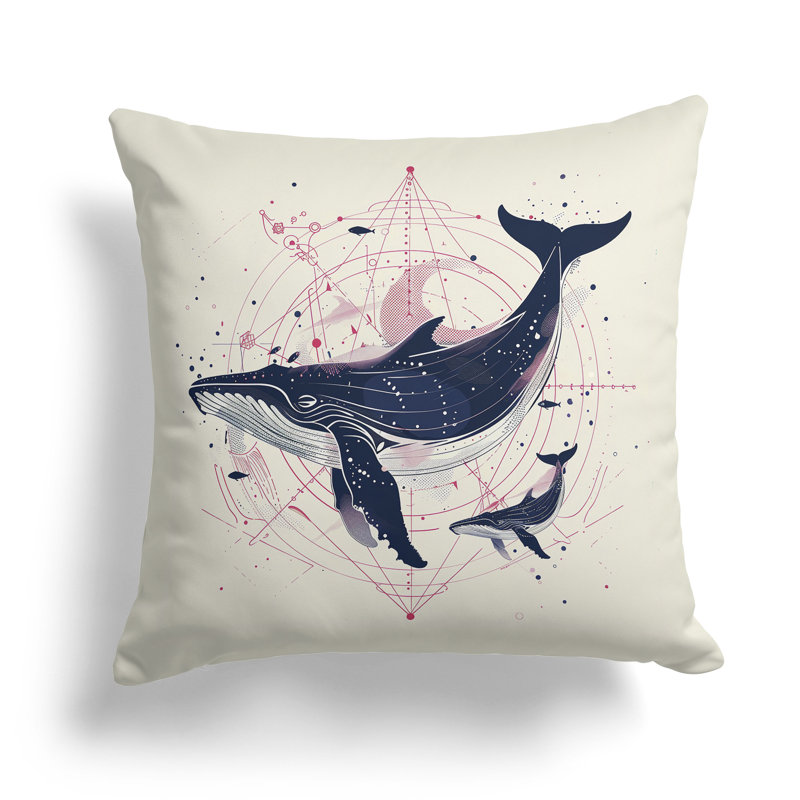 Coussin Whale and Petals Tales, H 18 po x l 18 po, Bleu / Rose