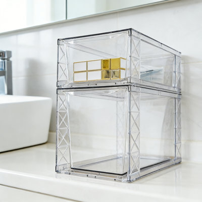 Ensemble de 6 organisateurs de garde-manger et rangement, bacs de rangement de cuisine empilables transparents avec poignées, organisateur de nourriture pour armoire de réfrigérateur de salle de bain