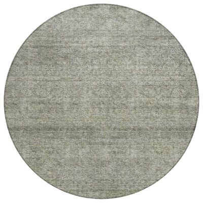 8' Sage And Ivory Round Abstract Washable Indoor Outdoor Area Rug