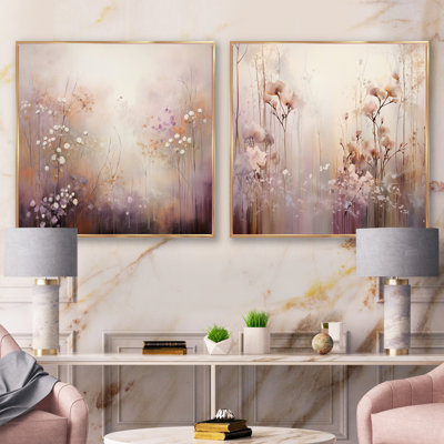 Beige Botanical Impressions - Ensemble de 2 collages carrés botaniques abstraits