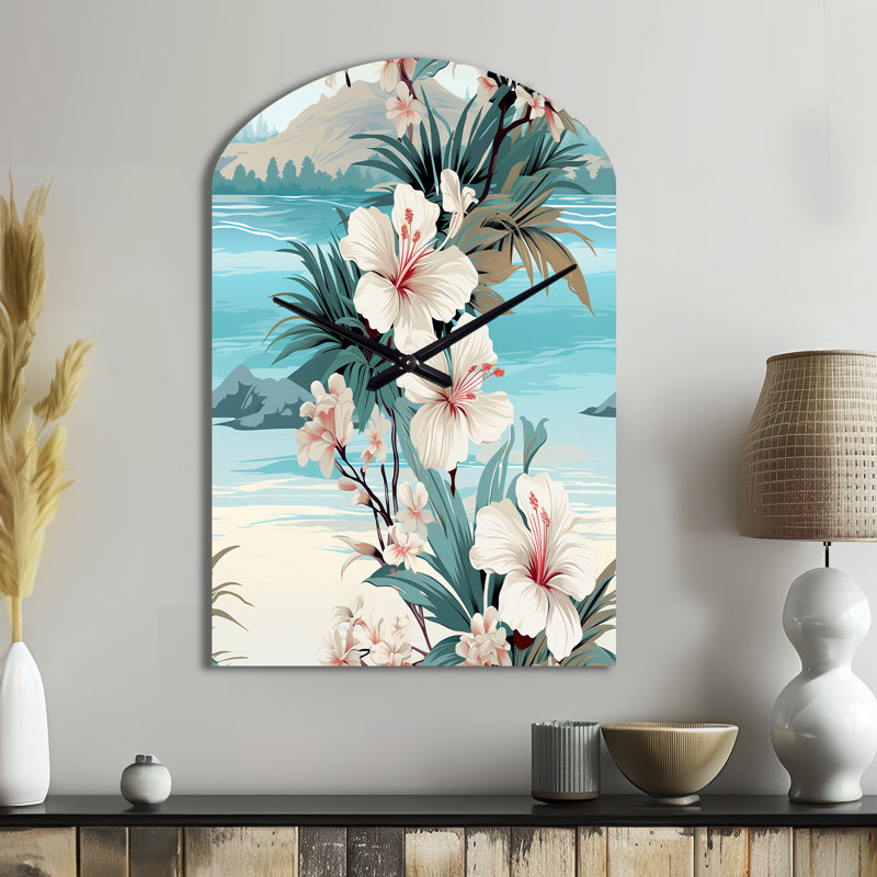 Horloge murale en forme de bord de mer, motif tropical - reflets bord de mer, Grand