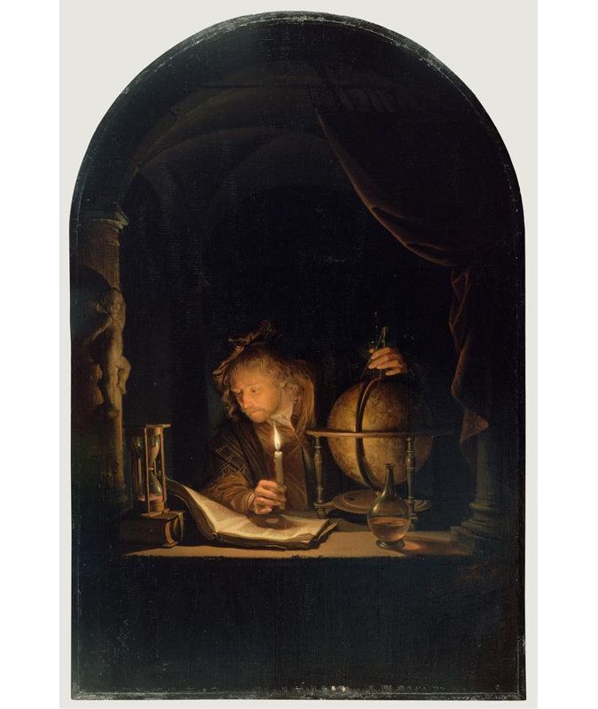 «Astronomer by Candlelight» par Gerrit Dou - Art mural sur toile tendue avec châssis, H 40 po x l 28 po