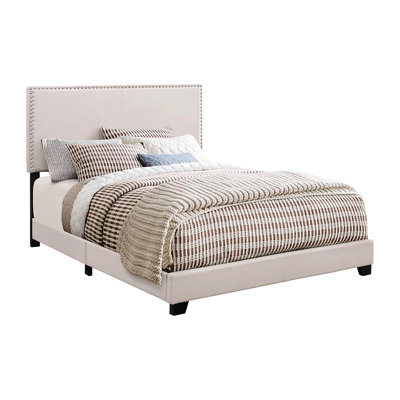 Lit simple rembourré avec structure stable et détails en métal avec revêtement noir de style transitionnel