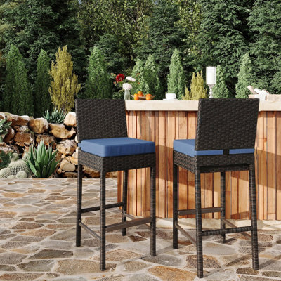 Ensemble de 2 tabourets de bar confortables en osier pour l'extérieur