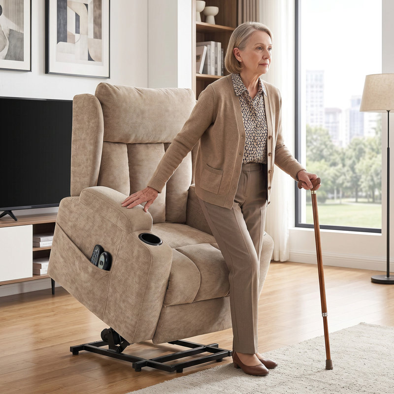 Lift Assist, Brown Chenille, Power - Remote, Foam