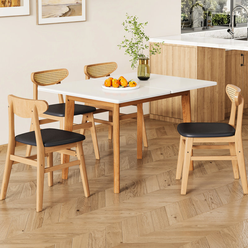 Table et chaise pliables: plateau de table en pierre frittée usée, pieds en bois d'hévéa, coussins confortables en polyuréthane, bureau d'étude avec sièges rembourrés robustes
